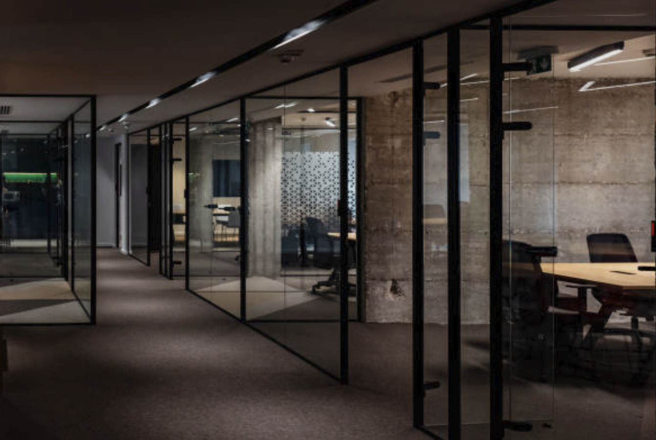 Modern office corridor glass